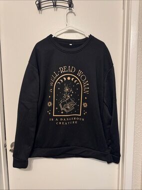 Black Graphic Crewneck Sweater with Gold Print - Unbranded